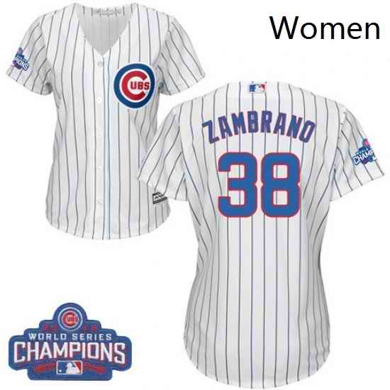 Womens Majestic Chicago Cubs 38 Carlos Zambrano Authentic White Home 2016 World Series Champions Cool Base MLB Jersey